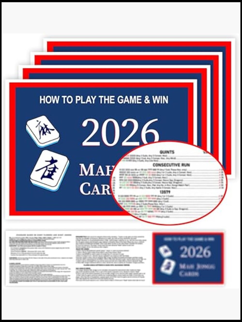 2026 Mahjong Cards Large Print Easy to Read Rule Guide 4 Pack